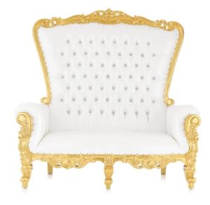 White and Gold Adult Throne Loveseat