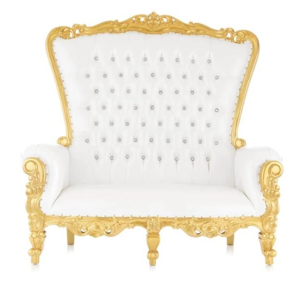 White and Gold Adult Throne Loveseat